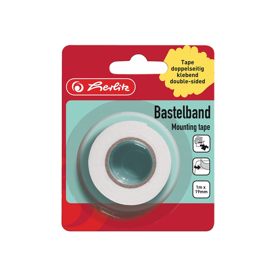 Taśma klejąca dwustronna piankowa 1m x 19mm biała, blister 300000645 HERLITZ