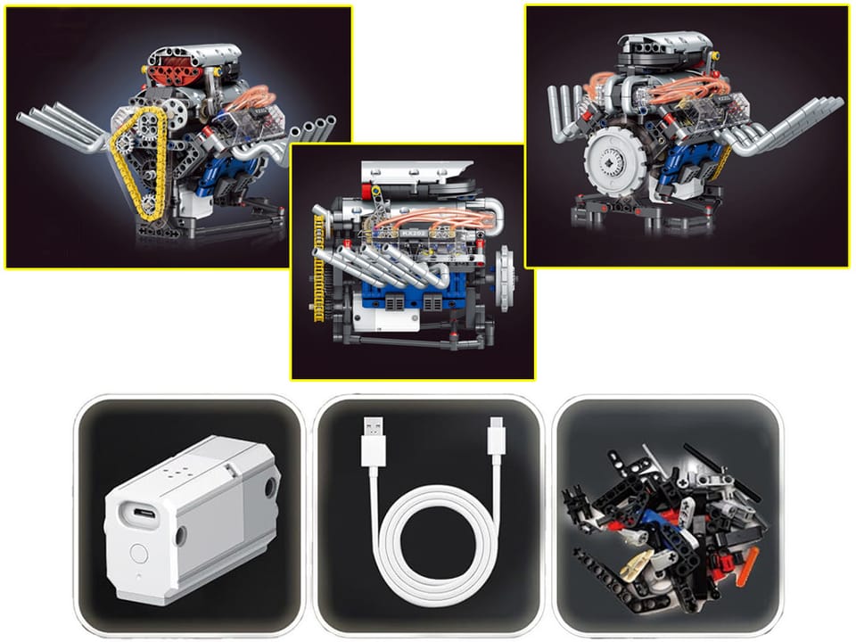 Klocki techniczne Zbuduj SILNIK na akumulator Światło i ruch 665-ele ZA5812