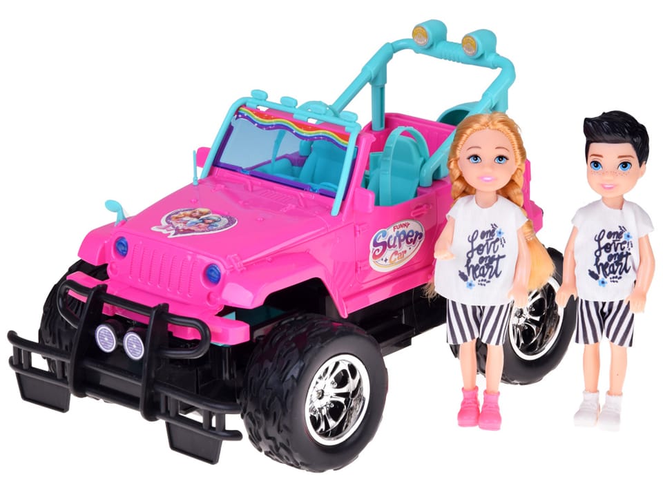 Zdalnie sterowane RÓŻOWE AUTO dla lalek + chłopiec i dziewczynka RC0734