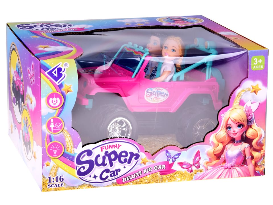Zdalnie sterowane RÓŻOWE AUTO dla lalek + chłopiec i dziewczynka RC0734