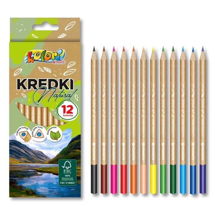 Kredki ołówkowe trójkątne natural 12 kolorów KOLORI TT8887 PENMATE