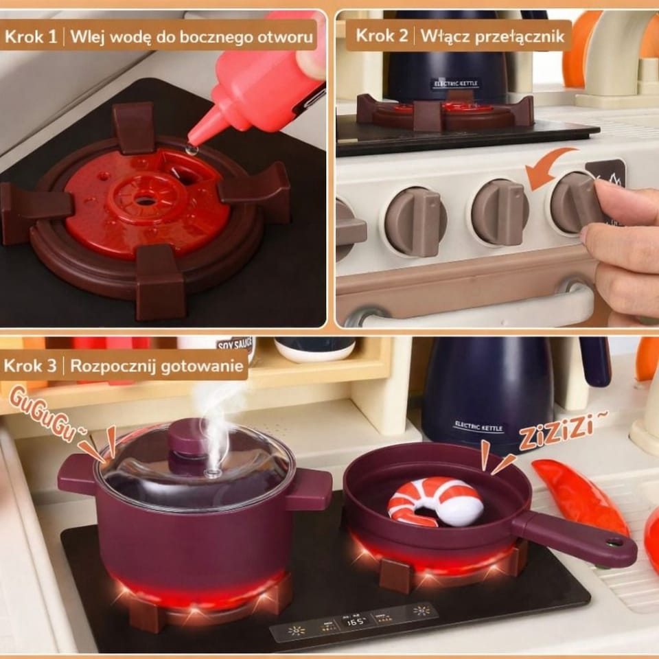 Multifunkcyjna Kuchnia Para I Dźwięk Jajowar Płyta Gazowa Piekarnik Zlewozmywak Akcesoria 104 el.