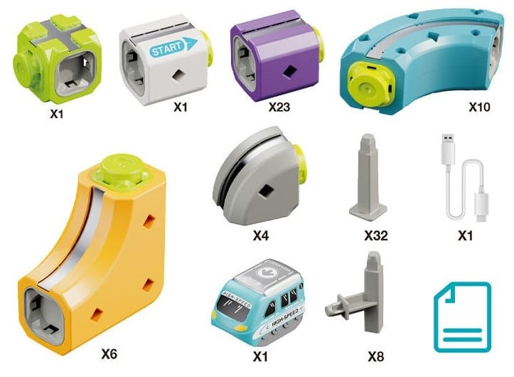 Tor Magnetyczny Zjazd samochodowy Kolejka Zjeżdżalnia Pociąg Klocki Konstrukcyjne 87 el.