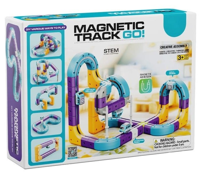 Tor Magnetyczny Zjazd samochodowy Kolejka Zjeżdżalnia Pociąg Klocki Konstrukcyjne 87 el.