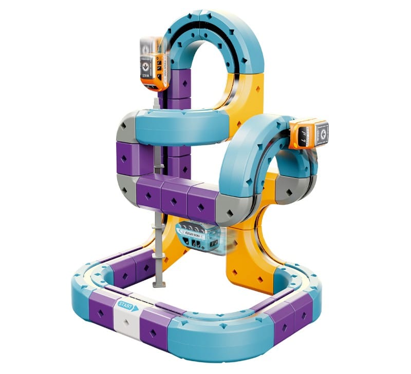 Tor Magnetyczny Zjazd samochodowy Kolejka Zjeżdżalnia Pociąg Klocki Konstrukcyjne 54 el.