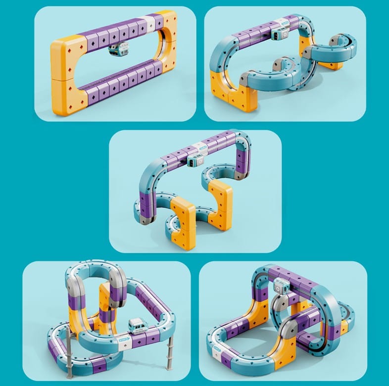 Tor Magnetyczny Zjazd samochodowy Kolejka Zjeżdżalnia Pociąg Klocki Konstrukcyjne 54 el.