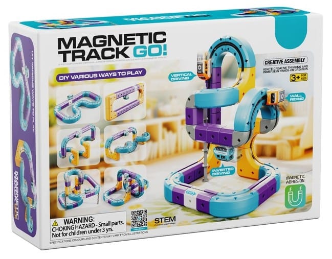 Tor Magnetyczny Zjazd samochodowy Kolejka Zjeżdżalnia Pociąg Klocki Konstrukcyjne 54 el.