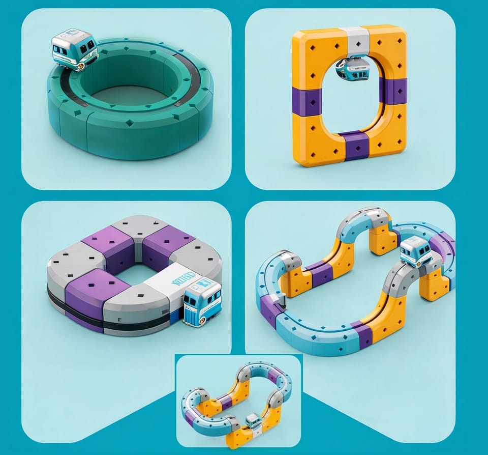 Tor Magnetyczny Zjazd samochodowy Kolejka Zjeżdżalnia Pociąg Klocki Konstrukcyjne 39 el.