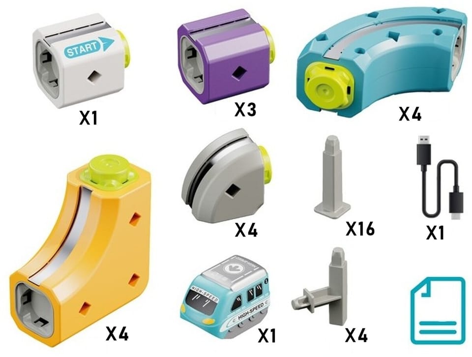 Tor Magnetyczny Zjazd samochodowy Kolejka Zjeżdżalnia Pociąg Klocki Konstrukcyjne 39 el.