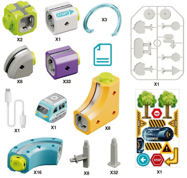 Tor Magnetyczny Zjazd samochodowy Kolejka Zjeżdżalnia Pociąg Klocki Konstrukcyjne 114 el.