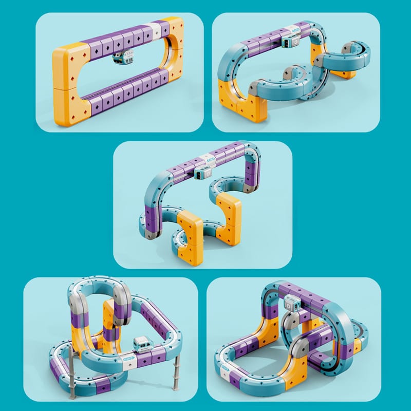 Tor Magnetyczny Zjazd samochodowy Kolejka Zjeżdżalnia Pociąg Klocki Konstrukcyjne 114 el.