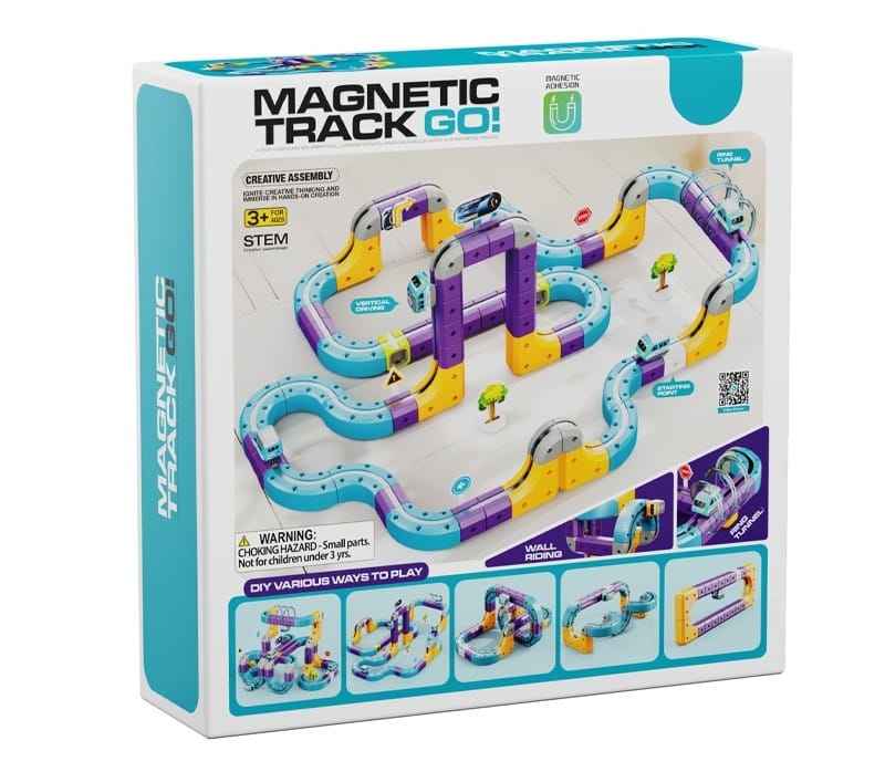 Tor Magnetyczny Zjazd samochodowy Kolejka Zjeżdżalnia Pociąg Klocki Konstrukcyjne 114 el.