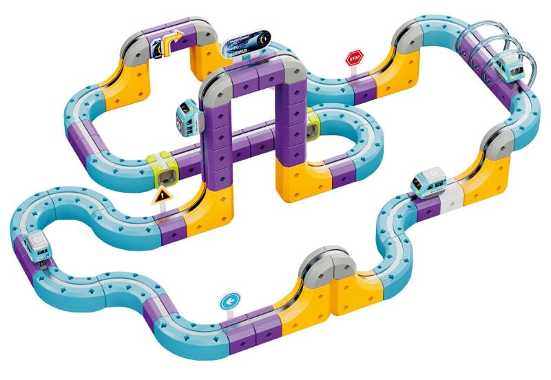 Tor Magnetyczny Zjazd samochodowy Kolejka Zjeżdżalnia Pociąg Klocki Konstrukcyjne 114 el.