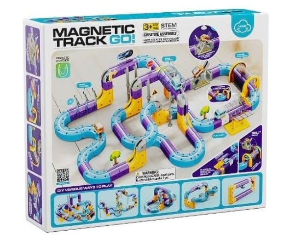 Tor Magnetyczny Zjazd samochodowy Kolejka Zjeżdżalnia Pociąg Klocki Konstrukcyjne 128 el.