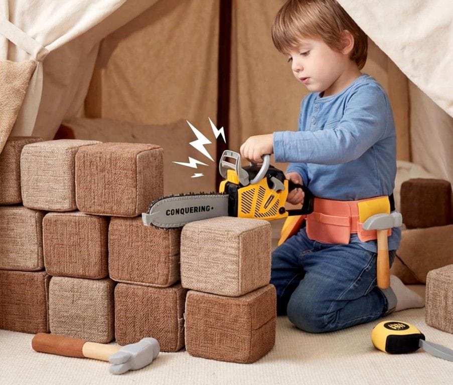 Piła Łańcuchowa Motorowa Zestaw Dla Małego Drwala Kask z oświetleniem