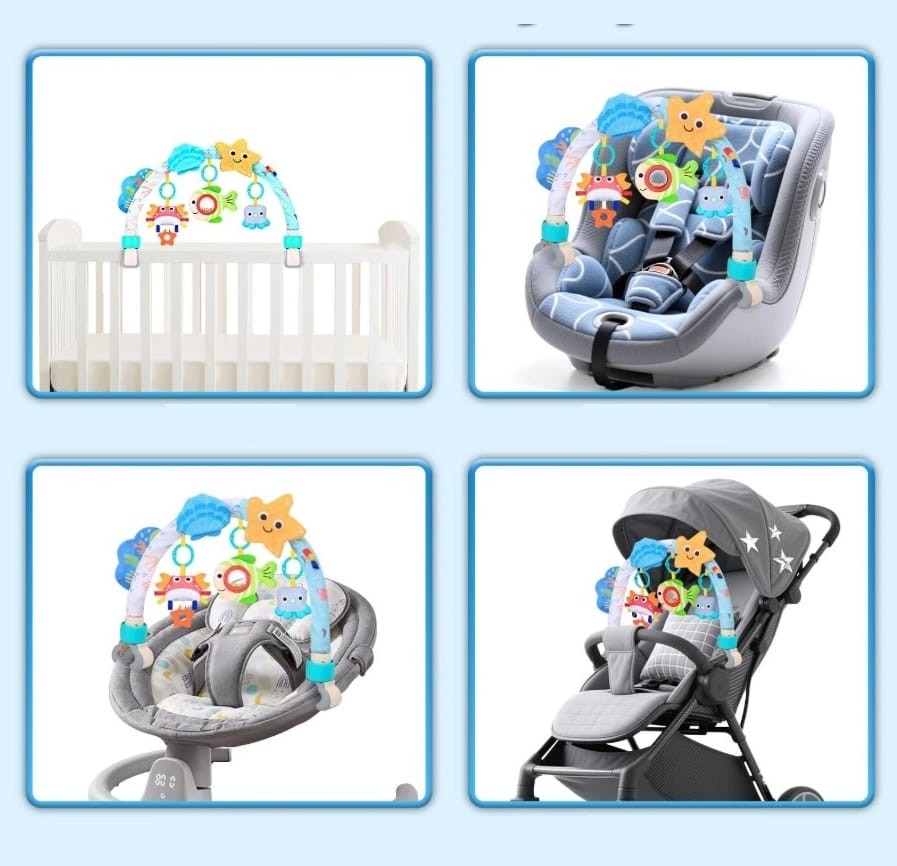 Pałąk Łuk Sensoryczny Z Zabawkami Grzechotki Do Łóżeczka Wózka Fotelika Zwierzęta Morskie