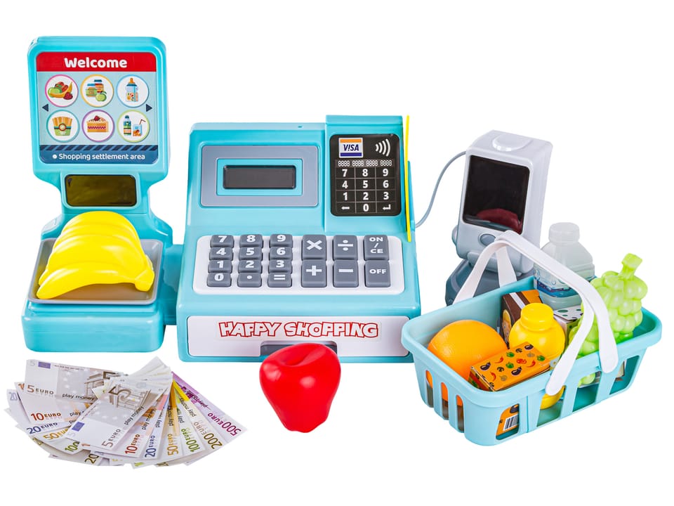 Nowoczesna Edukacyjna sklepowa kasa fiskalna - Waga Kalkulator Czytnik Kodów Terminal Akcesoria