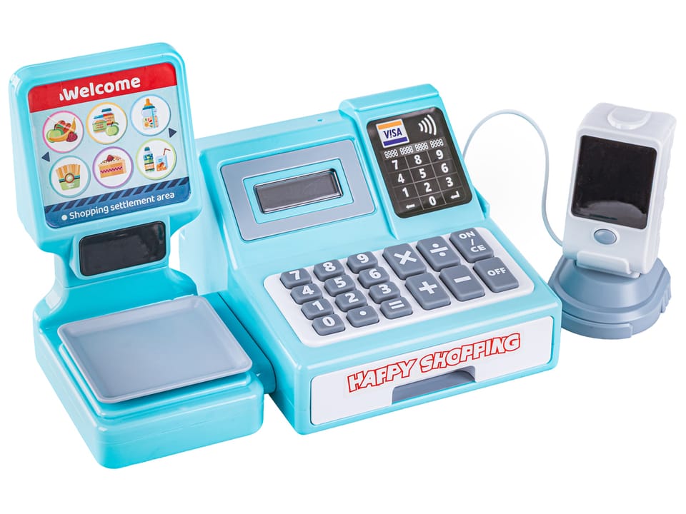 Nowoczesna Edukacyjna sklepowa kasa fiskalna - Waga Kalkulator Czytnik Kodów Terminal Akcesoria