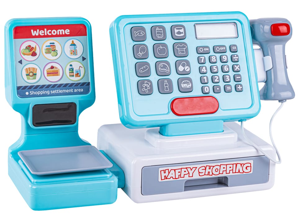 Nowoczesna Edukacyjna sklepowa kasa fiskalna - Waga Kalkulator Czytnik Kodów Akcesoria