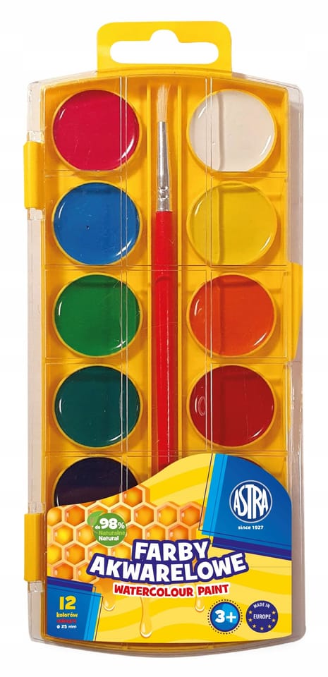 Farby akwarelowe miodowe 12kol. z eurozawieszką 302023003 ASTRA