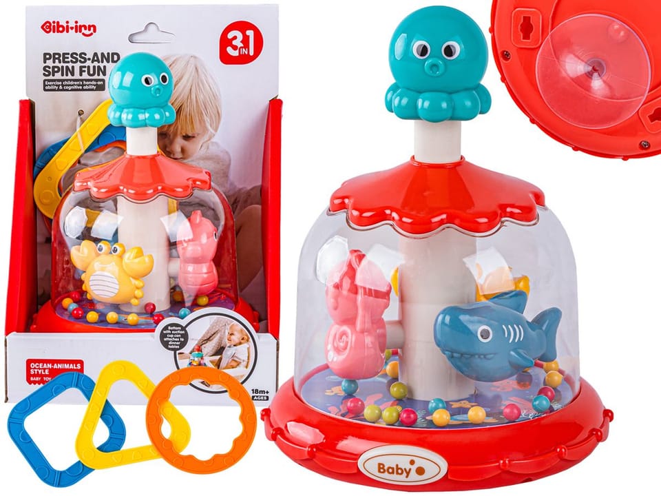 Bączek Kolorowa Karuzela Z Kulkami Ośmiornica Zwierzęta Morskie + Obręcze
