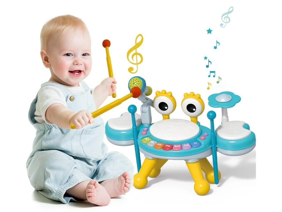 Edukacyjna Mini Perkusja Krab Pianinko Mikrofon Zestaw Muzyczny Niebieski