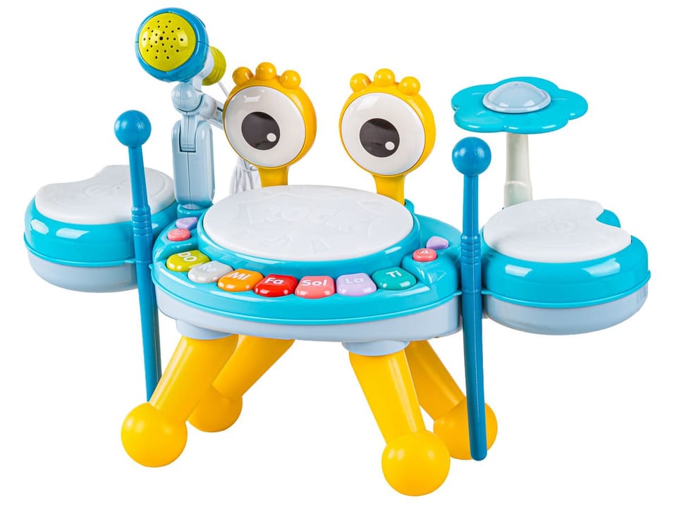 Edukacyjna Mini Perkusja Krab Pianinko Mikrofon Zestaw Muzyczny Niebieski