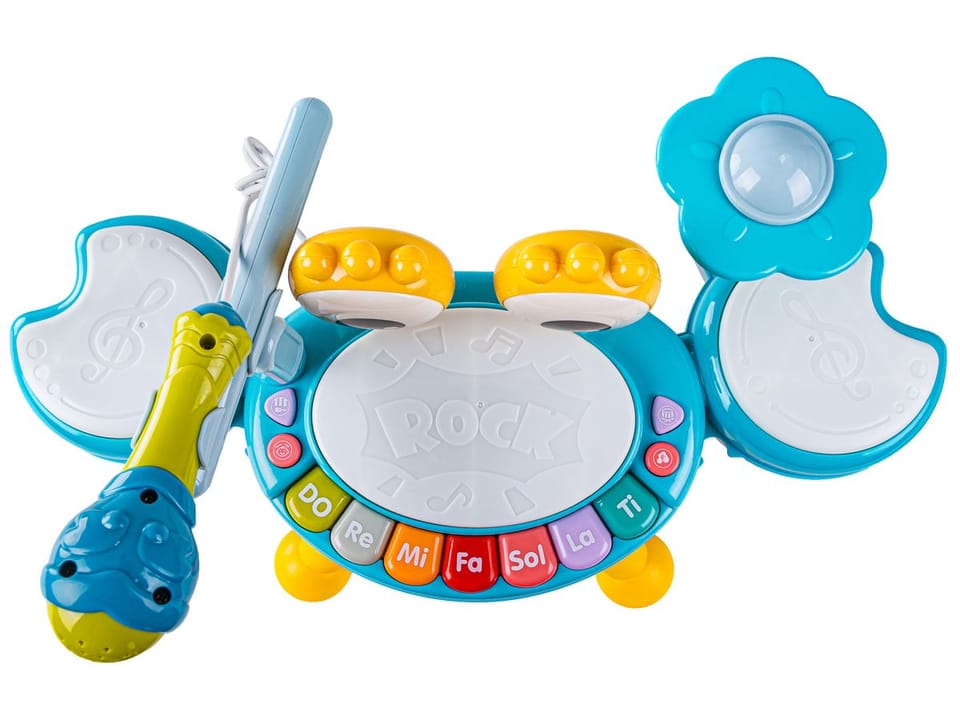 Edukacyjna Mini Perkusja Krab Pianinko Mikrofon Zestaw Muzyczny Niebieski