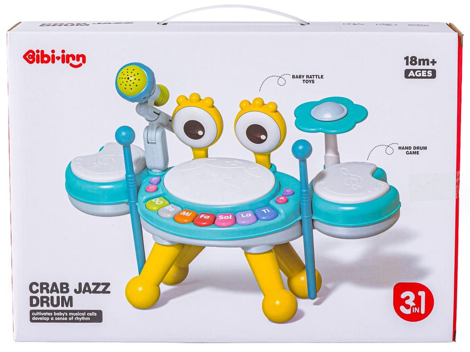 Edukacyjna Mini Perkusja Krab Pianinko Mikrofon Zestaw Muzyczny Niebieski