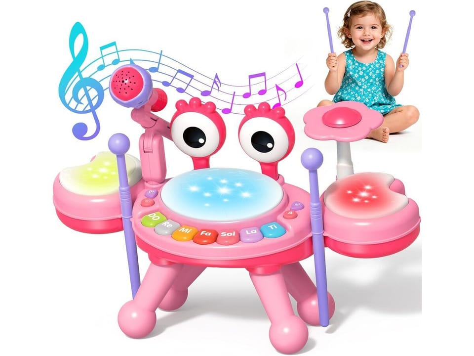 Edukacyjna Mini Perkusja Krab Pianinko Mikrofon Zestaw Muzyczny Różowy