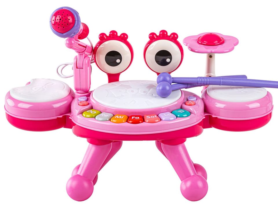 Edukacyjna Mini Perkusja Krab Pianinko Mikrofon Zestaw Muzyczny Różowy
