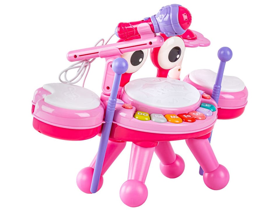 Edukacyjna Mini Perkusja Krab Pianinko Mikrofon Zestaw Muzyczny Różowy
