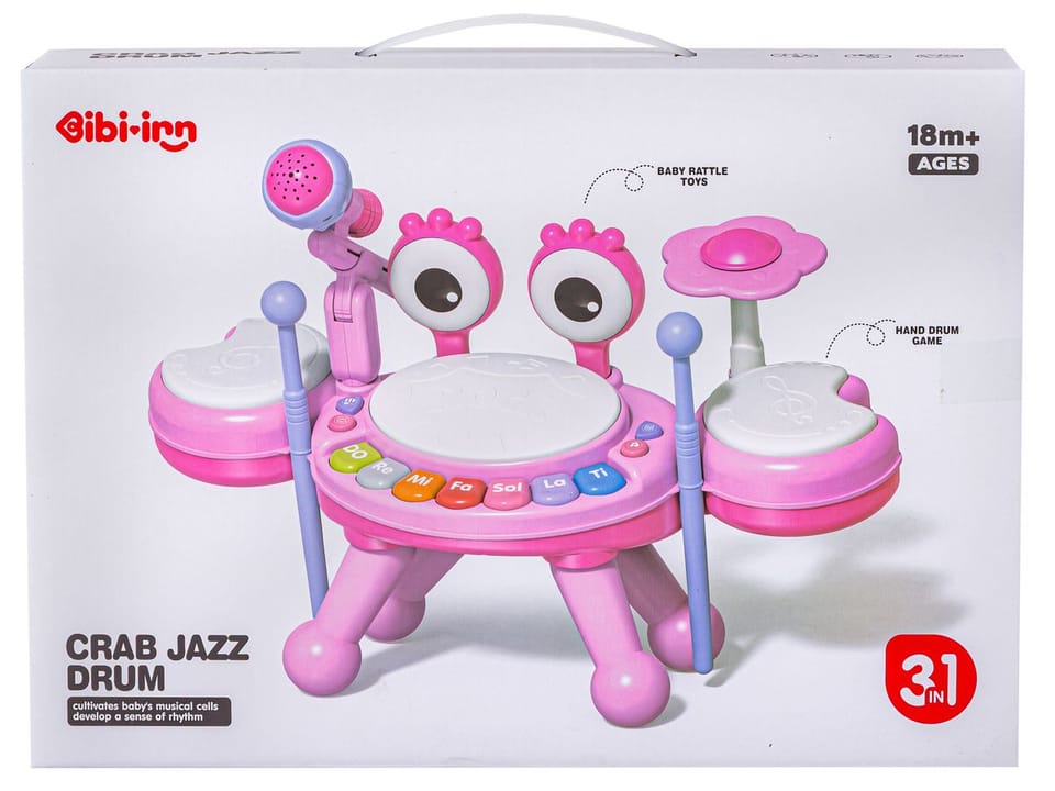 Edukacyjna Mini Perkusja Krab Pianinko Mikrofon Zestaw Muzyczny Różowy