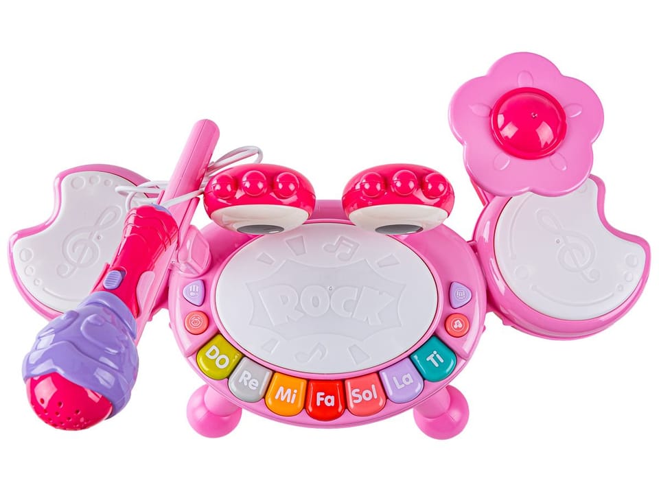 Edukacyjna Mini Perkusja Krab Pianinko Mikrofon Zestaw Muzyczny Różowy