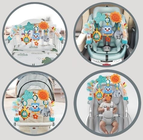 Pałąk Łuk Sensoryczny Z Zabawkami Grzechotki Do Łóżeczka Wózka Fotelika SOWA