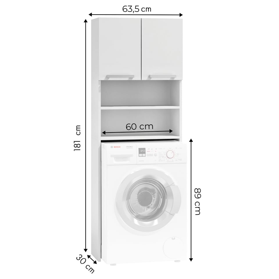 Szafka na pralkę łazienkowa biała szafka z półkami 183 cm ModernHome