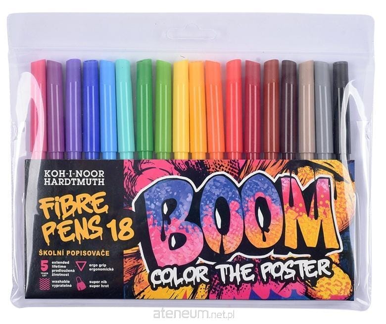 Flamastry szkolne 18 kolorów w etui BOOM 771022AH07TE1204 KOH-I-NOOR
