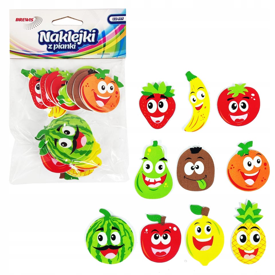 Naklejki z pianki PVC47 Owocowe buźki 22szt. BREWIS