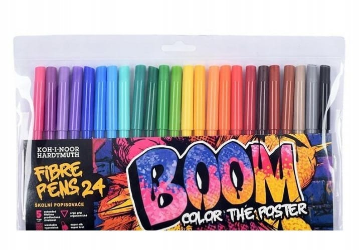 Flamastry szkolne 24 kolory w etui BOOM 771022BD07 KOH-I-NOOR