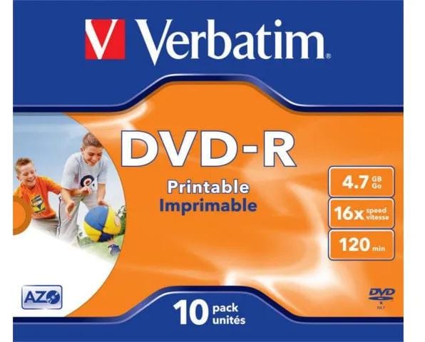 Verbatim DVD-R, Wide Inkjet Printable ID Brand, 43521, 4.7GB, 16x, jewel box, 10-pack, 12cm, do archiwizacji danych
