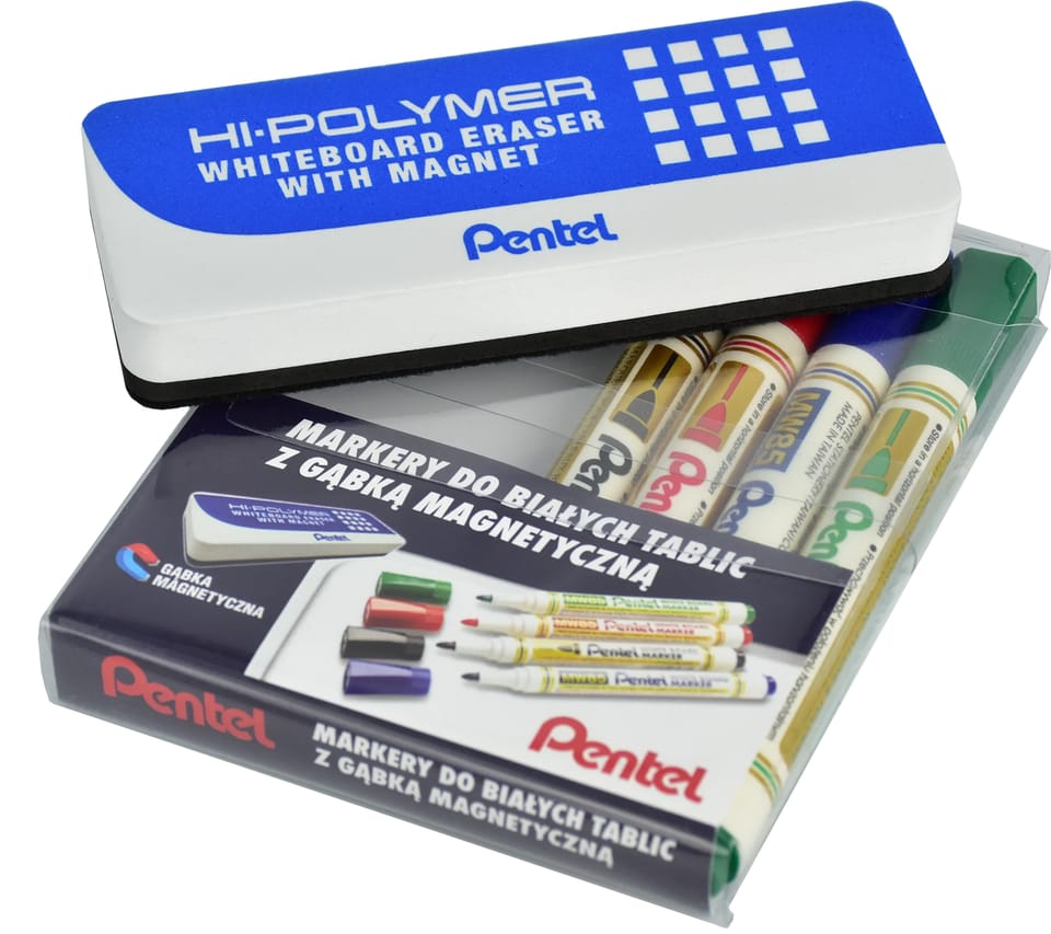 Markery do tablic MW85-ST4ABCDPL 4szt. z gąbką PENTEL