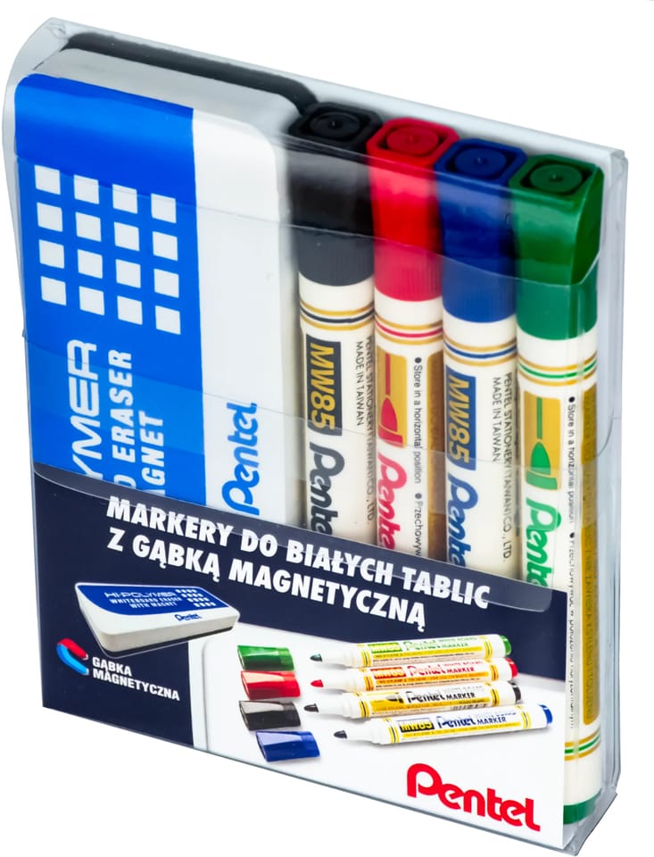 Markery do tablic MW85-ST4ABCDPL 4szt. z gąbką PENTEL