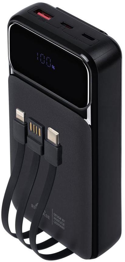 Powerbank Rivacase 20000mAh 22.5W PD 2x USB-C 1x USB-A VA2221 czarny + kabel USB-C i Lightning