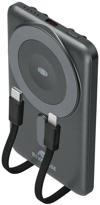 Powerbank Rivacase 5000mAh 22.5W PD Qi Magsafe 1x USB-C VA2607 szary + kabel USB-C i Lightning