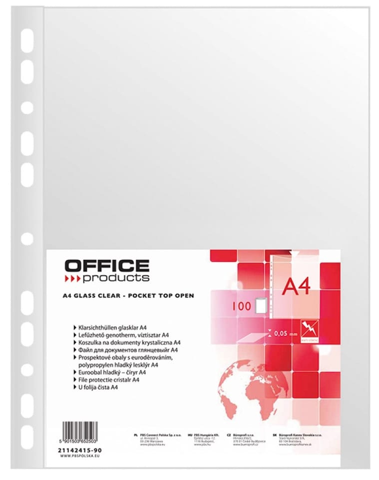 Koszulka krystaliczna A4 PP 50mic (100szt.) w folii 21142415-90 OFFICE PRODUCTS