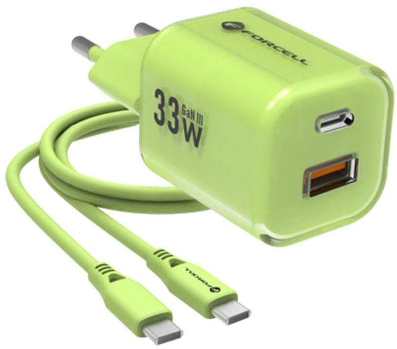 ŁADOWARKA SIECIOWA Forcell F-Energy GaN III VT-41 33 W 1x USB-C 1x USB-A PD 3.0 QC 4.0 ZIELONA