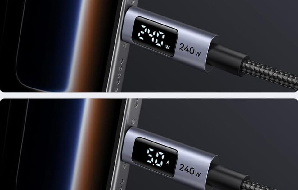 Kabel z wyświetlaczem podłączony do smartfona