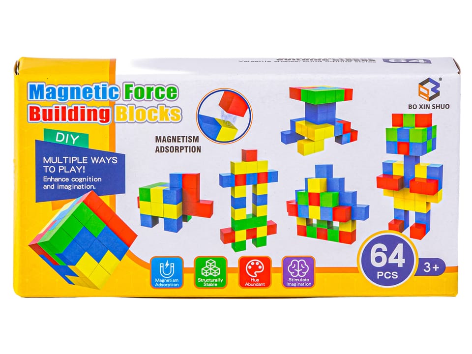 Klocki Magnetyczne 3D Konstrukcyjne KOSTKI BUDOWLANE Sześciany Zestaw Klocków 64 el.