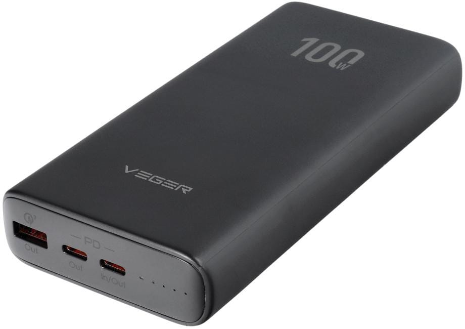 Powerbank Veger 20000 mAh 100 W PD QC 3.0 USB-A 2x USB-C czarny