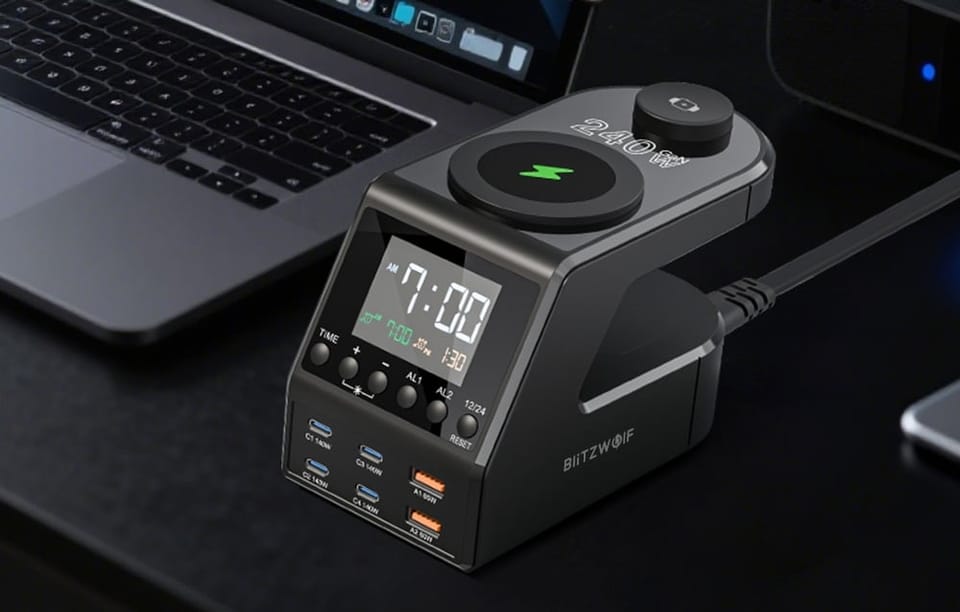 Budzik BLITZWOLF BW-FW10 z ładowarką 240W 2xUSB-A 4xUSB-C